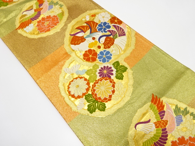 JAPANESE FUKURO OBI / WOVEN PEONY & MANDARIN DUCK